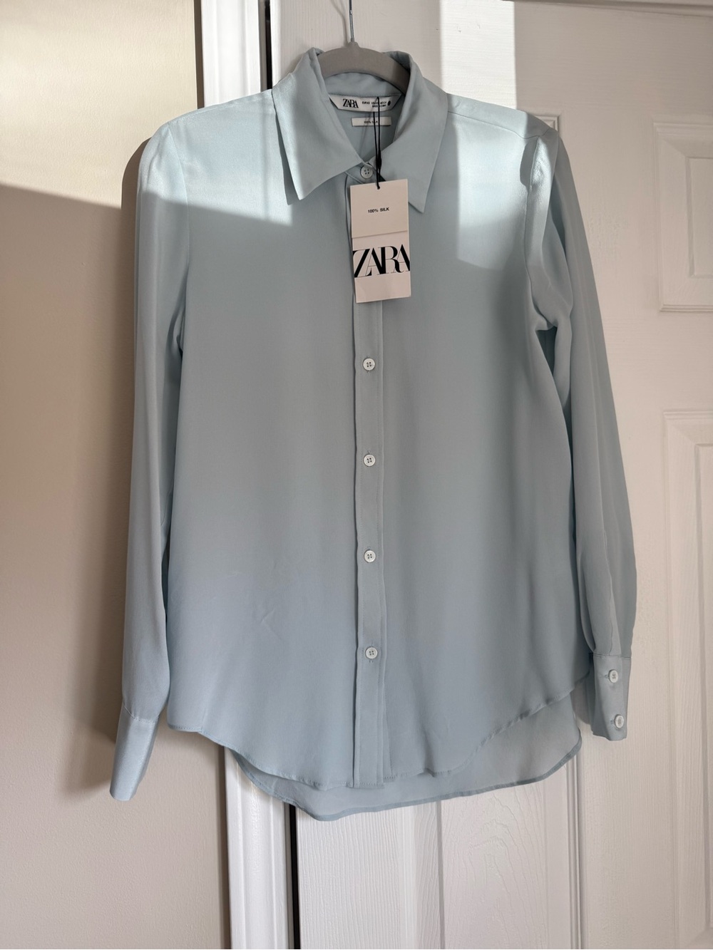 Zara Silk Button Down Shirt in Blue Size XS NWT